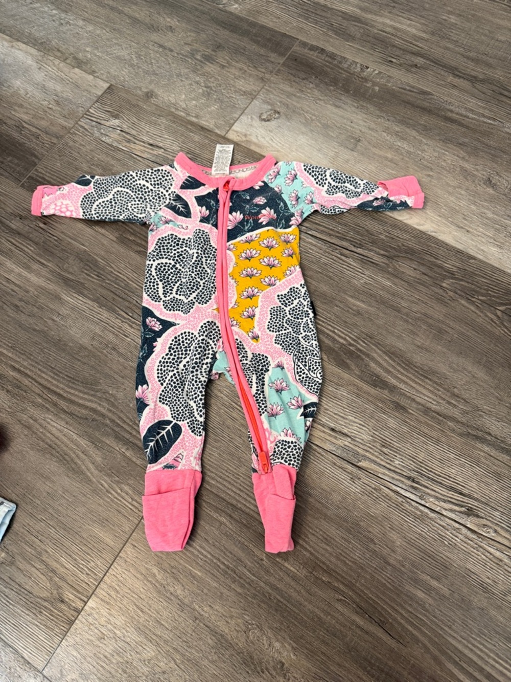 Bonds Girls Pink Floral Patchwork Footed One-Piece Pajamas